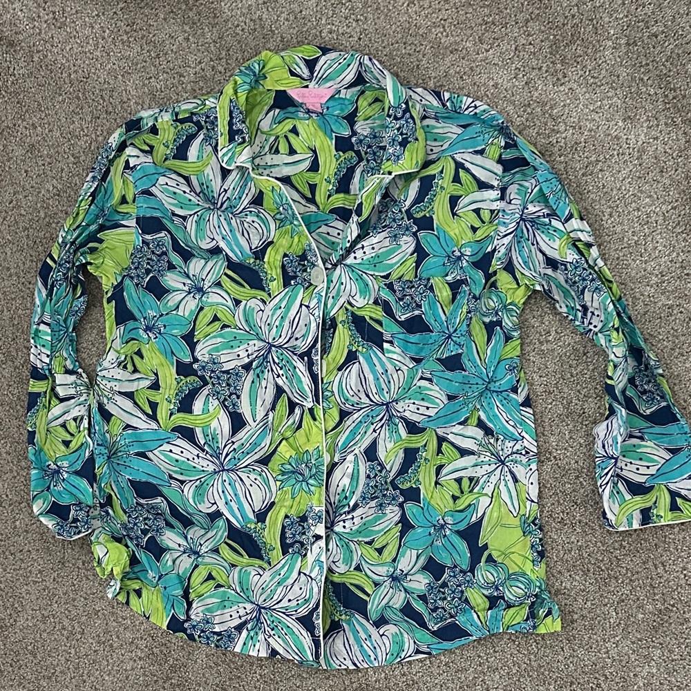 Lilly Pulitzer Pajamas M Navy and Green Floral